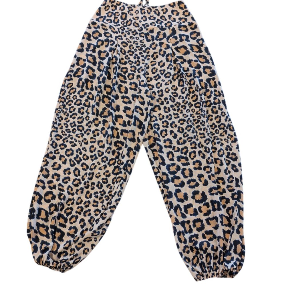 VICTORIA'S SECRET 2-Piece Harem Pants Crop Top Set S Animal Print Tan Navy - Picture 8 of 14